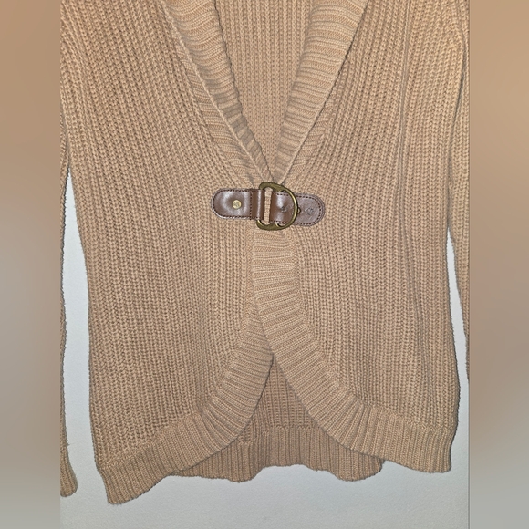 ​LAUREN Ralph Lauren Petite P/M Buckle Shawl Collar Cardigan Sweater Tan - Picture 6 of 7